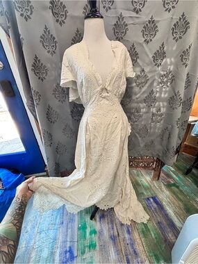 Free People Cream Eyelet Wrap Maxi Dress